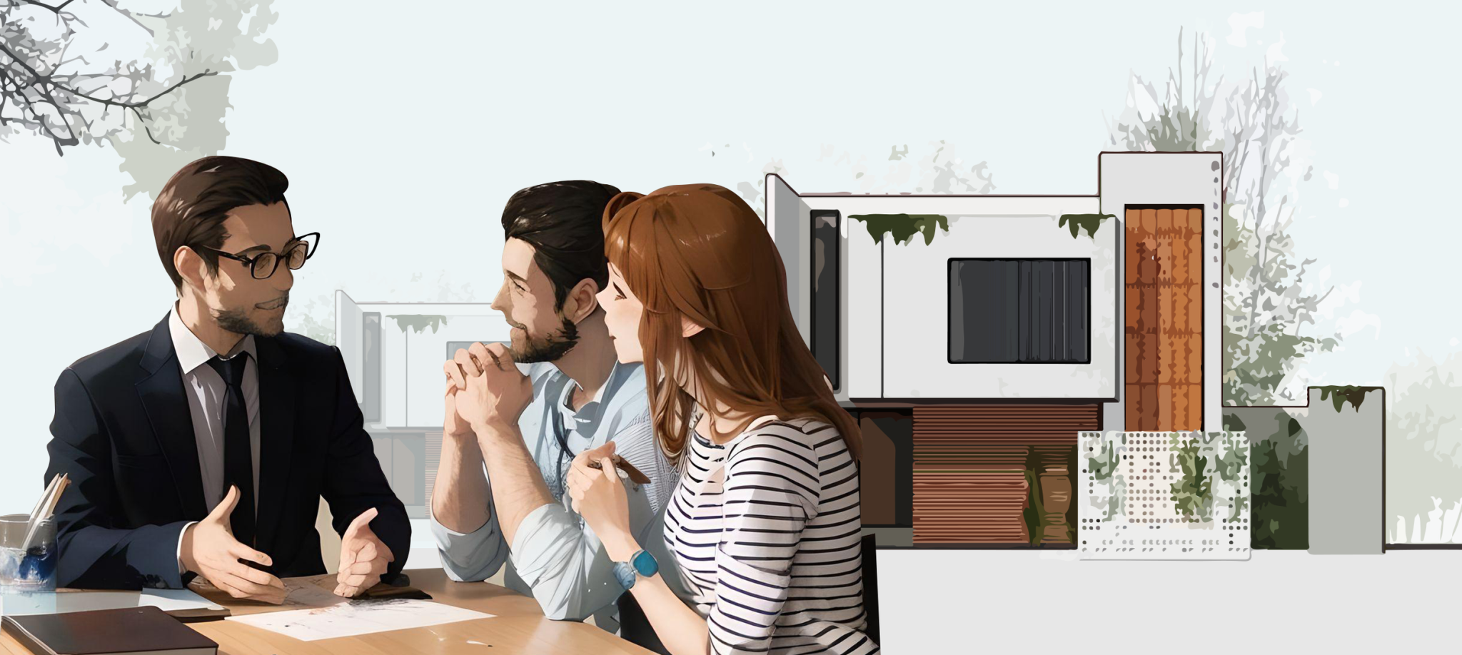 Couple questioning real estate agent rendering