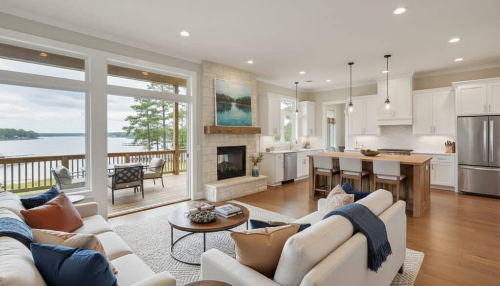 Luxury Modern Interior Design with Scenic Nature Views Modern living room interior with scenic North Georgia views