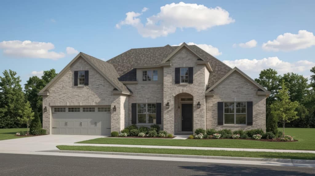 Marketing 2 How to Prepare Your Home for Sale: Elegant living space, stone fireplace, comfortable sectional sofa, large windows, serene garden view, sophisticated home.